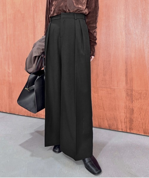 CURA CLOSET(キュラ クローゼット)の「【_____sui._____select】ダブルインタック 美脚スラックス(スラックス・レディース・ブラック/アイボリー系/グレー/バーガンディー/ブラウン・M/L)」の12枚目の写真