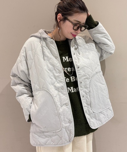 blanc vert ライトグレー キルティングダウンジャケット　新品未使用 セール】2WAYニットフードキルティングブルゾン（ブルゾン）｜Green