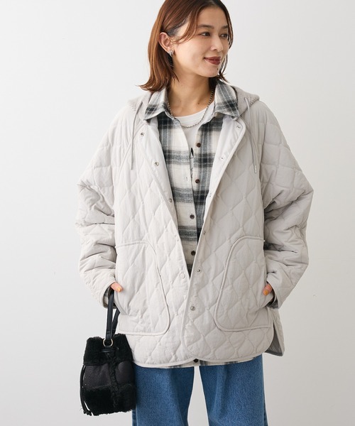 Green　Parks（グリーンパークス）の「2WAYニットフードキルティングブルゾン（ブルゾン・レディース・チャコールグレー/カーキ/ライトグレー・FREE）」の15枚目の写真