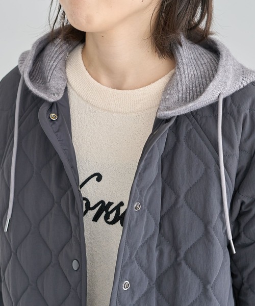 セール】2WAYニットフードキルティングブルゾン（ブルゾン）｜Green