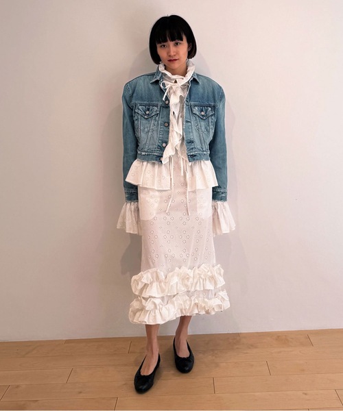 HOLIDAY（ホリデイ）の「LACE RUFFLE STRAP DRESS レースラッフルストラップドレス（ワンピース・レディース・ホワイト/ブラック・ONE SIZE）」の12枚目の写真