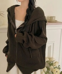 LETee（レティー）の「袖ライン片畔ニットジップパーカー（パーカー）」