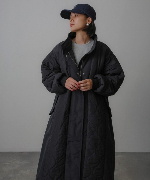 マキシ丈キルティング切替ロングコート　ブラック セール】キルティング切替 ロングコート（ダウンジャケット/コート