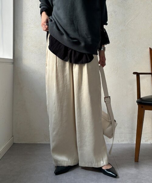 DouDou（ドゥドゥ）の「フィブリルワイドイージーパンツ（その他パンツ・レディース・ブラック/グレー/アイボリー・36/38）」の2枚目の写真