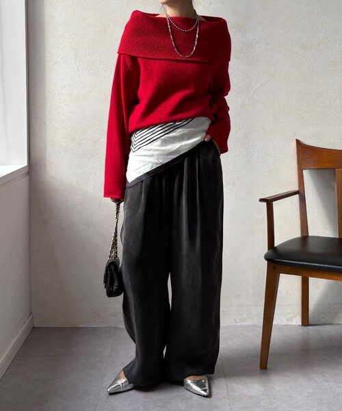 DouDou（ドゥドゥ）の「フィブリルワイドイージーパンツ（その他パンツ・レディース・ブラック/グレー/アイボリー・36/38）」の6枚目の写真