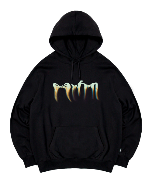 セール】オレンジフレームロゴプリントフードパーカー ブラック