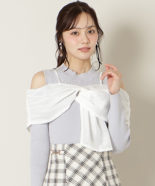 WILLSELECTION（ウィルセレクション）の「リボンビスチェドッキングリブニット（ニット/セーター・レディース・ブラック/オフホワイト/ブルー/ブラック×ホワイト・FREE）」の4枚目の写真