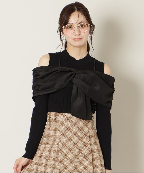 WILLSELECTION（ウィルセレクション）の「リボンビスチェドッキングリブニット（ニット/セーター・レディース・ブラック/オフホワイト/ブルー/ブラック×ホワイト・FREE）」の3枚目の写真