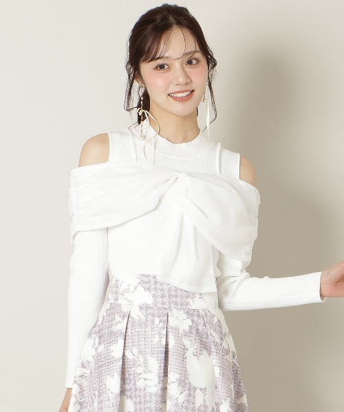 WILLSELECTION（ウィルセレクション）の「リボンビスチェドッキングリブニット（ニット/セーター・レディース・ブラック/オフホワイト/ブルー/ブラック×ホワイト・FREE）」の5枚目の写真