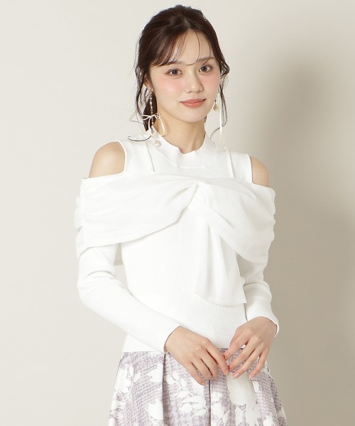 WILLSELECTION（ウィルセレクション）の「リボンビスチェドッキングリブニット（ニット/セーター・レディース・ブラック/オフホワイト/ブルー/ブラック×ホワイト・FREE）」の8枚目の写真