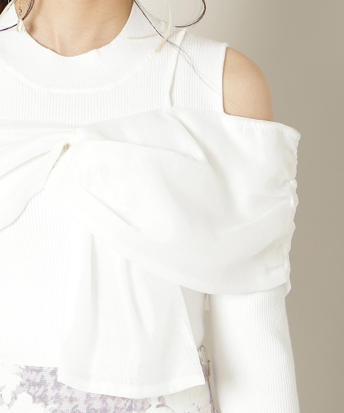 WILLSELECTION（ウィルセレクション）の「リボンビスチェドッキングリブニット（ニット/セーター・レディース・ブラック/オフホワイト/ブルー/ブラック×ホワイト・FREE）」の9枚目の写真