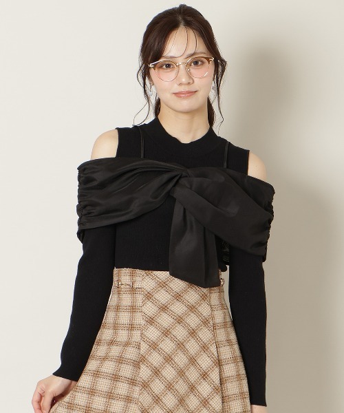 WILLSELECTION（ウィルセレクション）の「リボンビスチェドッキングリブニット（ニット/セーター・レディース・ブラック/オフホワイト/ブルー/ブラック×ホワイト・FREE）」の12枚目の写真