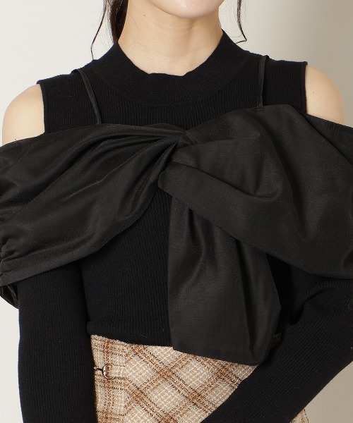 WILLSELECTION（ウィルセレクション）の「リボンビスチェドッキングリブニット（ニット/セーター・レディース・ブラック/オフホワイト/ブルー/ブラック×ホワイト・FREE）」の16枚目の写真