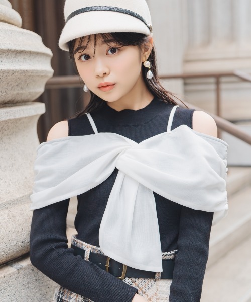 WILLSELECTION（ウィルセレクション）の「リボンビスチェドッキングリブニット（ニット/セーター・レディース・ブラック/オフホワイト/ブルー/ブラック×ホワイト・FREE）」の19枚目の写真