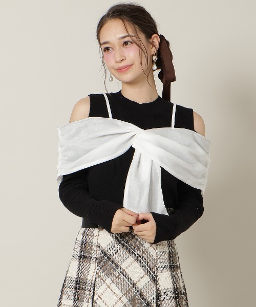 WILLSELECTION（ウィルセレクション）の「リボンビスチェドッキングリブニット（ニット/セーター・レディース・ブラック/オフホワイト/ブルー/ブラック×ホワイト・FREE）」の21枚目の写真