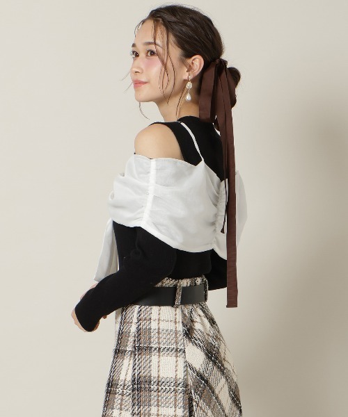 WILLSELECTION（ウィルセレクション）の「リボンビスチェドッキングリブニット（ニット/セーター・レディース・ブラック/オフホワイト/ブルー/ブラック×ホワイト・FREE）」の22枚目の写真