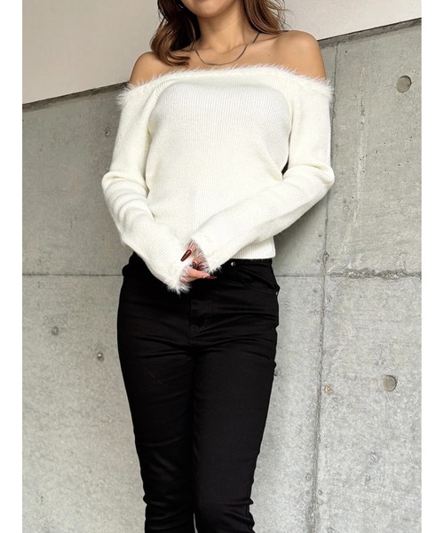 EGOIST(エゴイスト)の「端シャギータイトオフショルニットトップス(ニット/セーター・レディース・ブラック/ベージュ/ホワイト・FREE)」の19枚目の写真