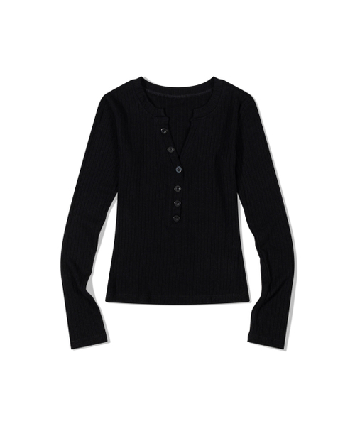 MOAA（モア）の「Henley Rib Knit Top (BLACK)（ニット/セーター・レディース・その他・SMALL/MEDIUM）」の2枚目の写真