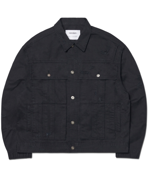 NOMANUAL(NOMANUAL)の「I.P DAMAGED JACKET - WASHED BLACK(デニムジャケット・レディース・その他・SMALL/MEDIUM/LARGE)」の1枚目の写真