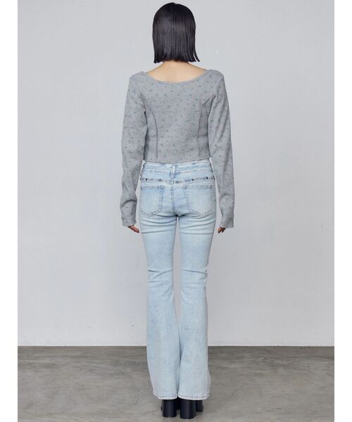EMODA（エモダ）の「ドットラインハイウエストフレアパギンス（デニムパンツ・レディース・ライトブルー/ブルー・X-SMALL/SMALL/MEDIUM）」の7枚目の写真
