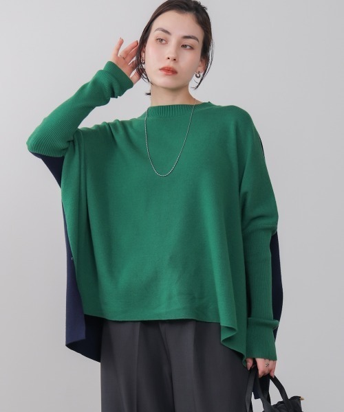 Bou Jeloud(ブージュルード)の「ドルマンスリーブバイカラーニット(ニット/セーター・レディース・キャメル/グリーン/オフホワイト・FREE)」の1枚目の写真