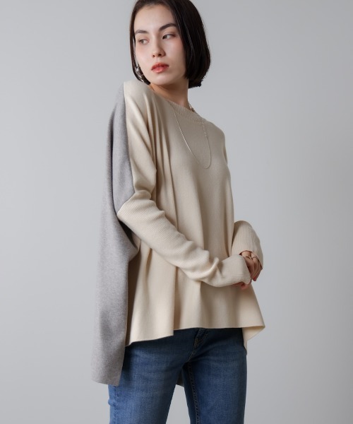 Bou Jeloud(ブージュルード)の「ドルマンスリーブバイカラーニット(ニット/セーター・レディース・キャメル/グリーン/オフホワイト・FREE)」の7枚目の写真