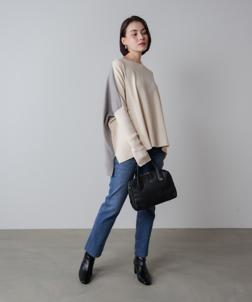 Bou Jeloud(ブージュルード)の「ドルマンスリーブバイカラーニット(ニット/セーター・レディース・キャメル/グリーン/オフホワイト・FREE)」の8枚目の写真