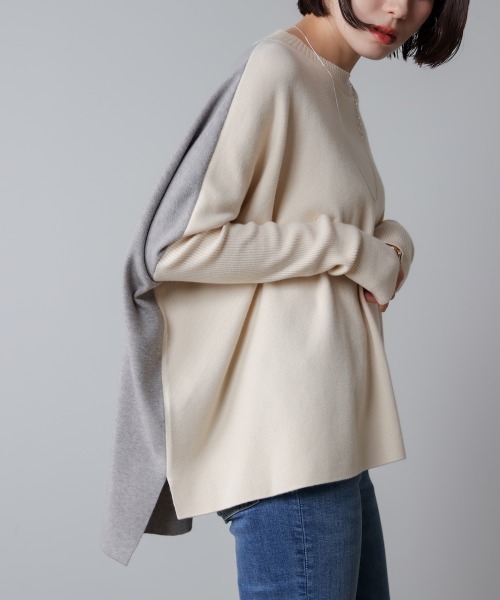 Bou Jeloud(ブージュルード)の「ドルマンスリーブバイカラーニット(ニット/セーター・レディース・キャメル/グリーン/オフホワイト・FREE)」の9枚目の写真