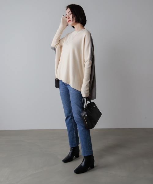 Bou Jeloud(ブージュルード)の「ドルマンスリーブバイカラーニット(ニット/セーター・レディース・キャメル/グリーン/オフホワイト・FREE)」の12枚目の写真