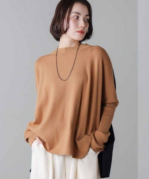 Bou Jeloud(ブージュルード)の「ドルマンスリーブバイカラーニット(ニット/セーター・レディース・キャメル/グリーン/オフホワイト・FREE)」の21枚目の写真