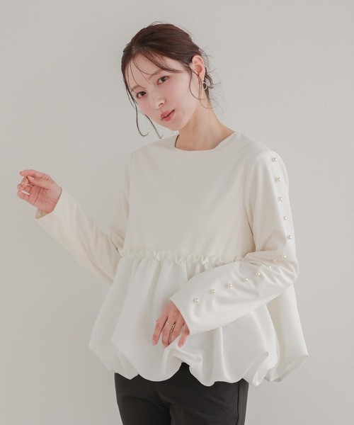 Fit more(フィットモア)の「ベロア袖パールトップス(その他トップス・レディース・アイボリー/ブラック/ネイビー・FREE)」の2枚目の写真