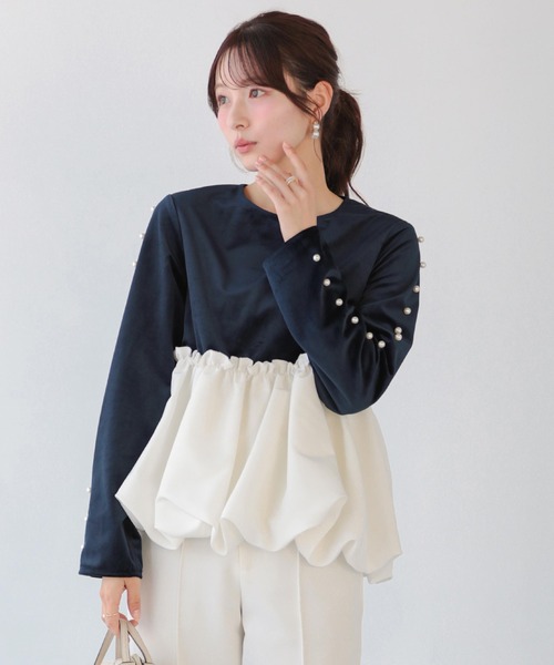 Fit more(フィットモア)の「ベロア袖パールトップス(その他トップス・レディース・アイボリー/ブラック/ネイビー・FREE)」の6枚目の写真