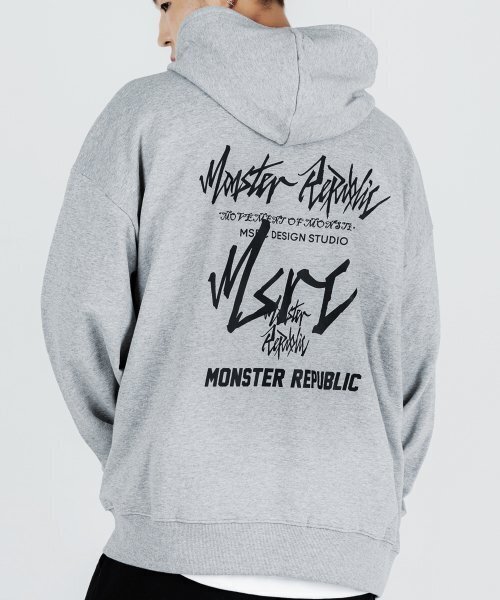 MONSTER REPUBLIC(モンスターリパブリック)の「ムーブメントレタリングブラックフードパーカーグレー(パーカー・レディース・その他・LARGE/MEDIUM/SMALL/X-LARGE)」の1枚目の写真