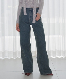 STUDDED DENIM WIDE PANTS [BLUE]