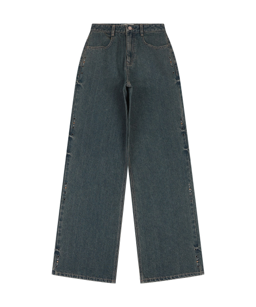 ORDINARY HOLIDAY（オーディナリー ホリデー）の「STUDDED DENIM WIDE PANTS [BLUE]（デニムパンツ・レディース・その他・MEDIUM/SMALL）」の2枚目の写真