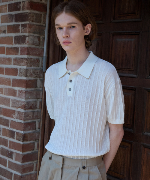 WEDNESDAY OASIS(ウェンズデーオアシス)の「クールウォッシャブルカラー ハーフシンボルニット_IVORY(WC25-KN21)(ニット/セーター・メンズ・アイボリー・MEDIUM/LARGE)」の1枚目の写真