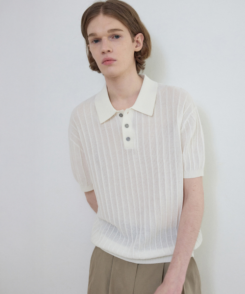 WEDNESDAY OASIS(ウェンズデーオアシス)の「クールウォッシャブルカラー ハーフシンボルニット_IVORY(WC25-KN21)(ニット/セーター・メンズ・アイボリー・MEDIUM/LARGE)」の3枚目の写真