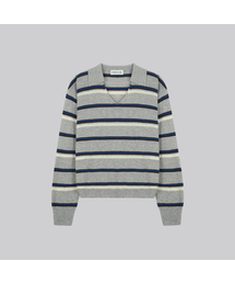 Stripe v-neck collar knit [FRFA02NT04]_2color
