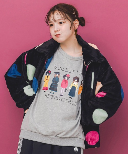 ScoLar(スカラー)の「153735:カラフルドット柄 双面フランネルブルゾン(ブルゾン・レディース・ブラック/グレー・M)」の4枚目の写真