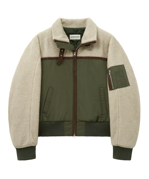 ハイネックミックスフリースジップアップジャンパーウィメンズ（カーキ）