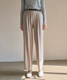 ヘリンボーンピンタックスラックス - 薄ベージュ