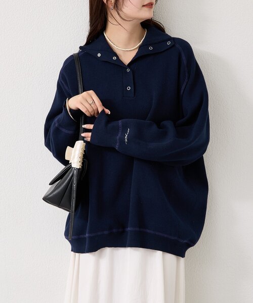 mystic（ミスティック）の「【4色展開】スウェットライクヘンリーニット（ニット/セーター・レディース・アイボリー/ネイビー/ピンク/グレー・FREE）」の3枚目の写真