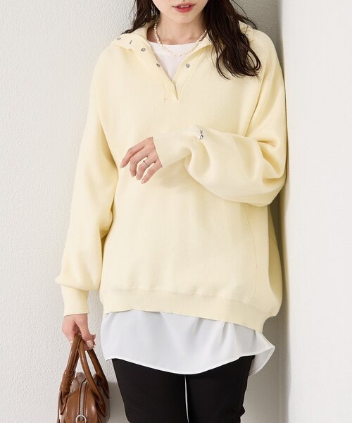 mystic（ミスティック）の「【4色展開】スウェットライクヘンリーニット（ニット/セーター・レディース・アイボリー/ネイビー/ピンク/グレー・FREE）」の5枚目の写真