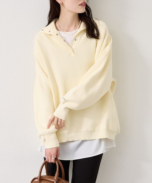 mystic（ミスティック）の「【4色展開】スウェットライクヘンリーニット（ニット/セーター・レディース・アイボリー/ネイビー/ピンク/グレー・FREE）」の6枚目の写真