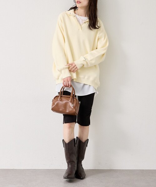 mystic（ミスティック）の「【4色展開】スウェットライクヘンリーニット（ニット/セーター・レディース・アイボリー/ネイビー/ピンク/グレー・FREE）」の7枚目の写真