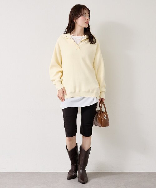 mystic（ミスティック）の「【4色展開】スウェットライクヘンリーニット（ニット/セーター・レディース・アイボリー/ネイビー/ピンク/グレー・FREE）」の8枚目の写真