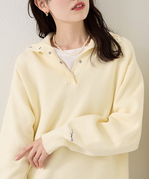 mystic（ミスティック）の「【4色展開】スウェットライクヘンリーニット（ニット/セーター・レディース・アイボリー/ネイビー/ピンク/グレー・FREE）」の11枚目の写真