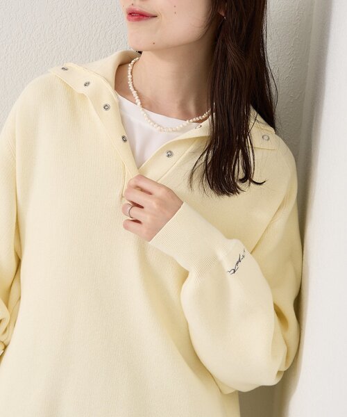 mystic（ミスティック）の「【4色展開】スウェットライクヘンリーニット（ニット/セーター・レディース・アイボリー/ネイビー/ピンク/グレー・FREE）」の12枚目の写真