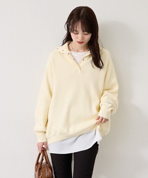 mystic（ミスティック）の「【4色展開】スウェットライクヘンリーニット（ニット/セーター・レディース・アイボリー/ネイビー/ピンク/グレー・FREE）」の13枚目の写真