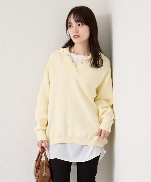 mystic（ミスティック）の「【4色展開】スウェットライクヘンリーニット（ニット/セーター・レディース・アイボリー/ネイビー/ピンク/グレー・FREE）」の14枚目の写真